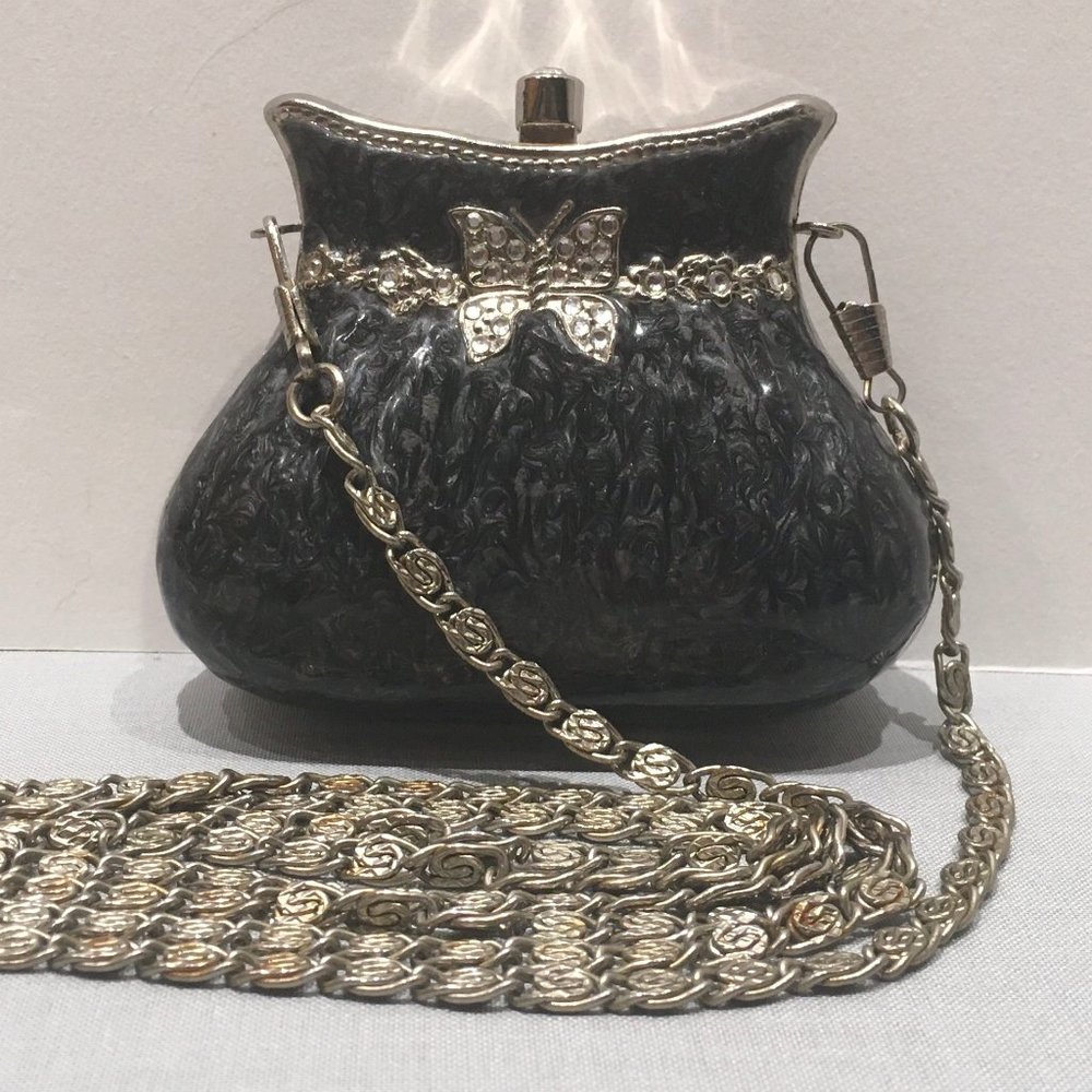 MINI PERRY  BORRELLI BLUE/BLACK PURSE WITH CHAIN